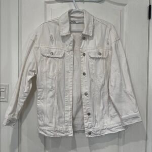 Zara White Jean Jacket oversized and distressed